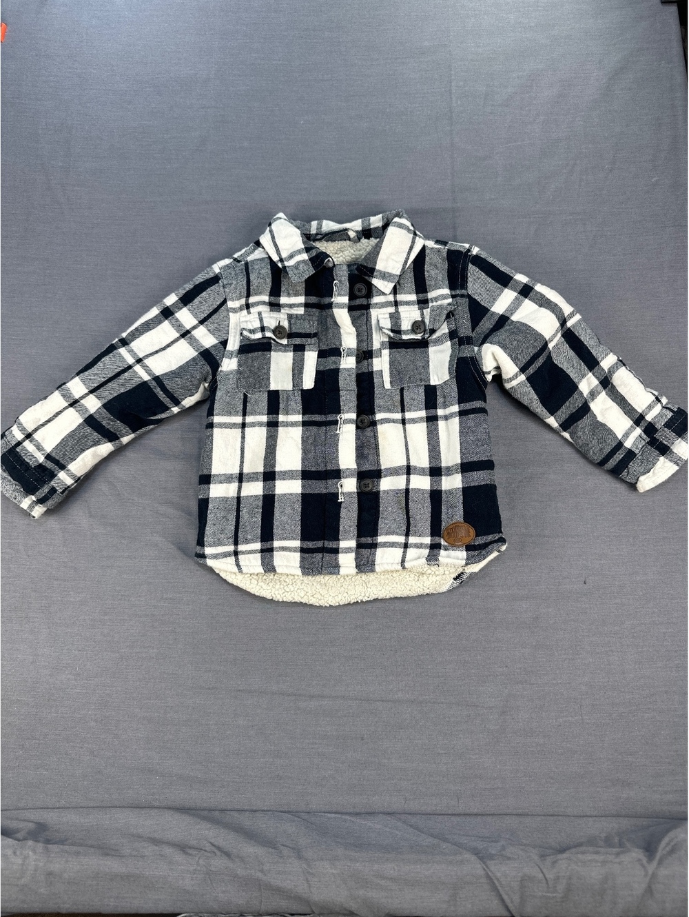 Outdoor Kids Boys Button Up Shirt Jacket 3T Black White Plaid Sherpa Lined